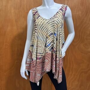 Free People Boho V-Neck Tank Top Women’s S Beige/Brown Multicolor Sleeveless